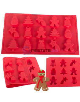 Силиконов молд форма за коледни сладки 15бр